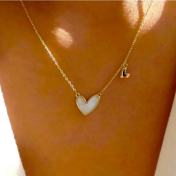 Ultra Dainty Delicate Valentine Enamel Hearts Necklace White & Gold - Picture 3 of 10